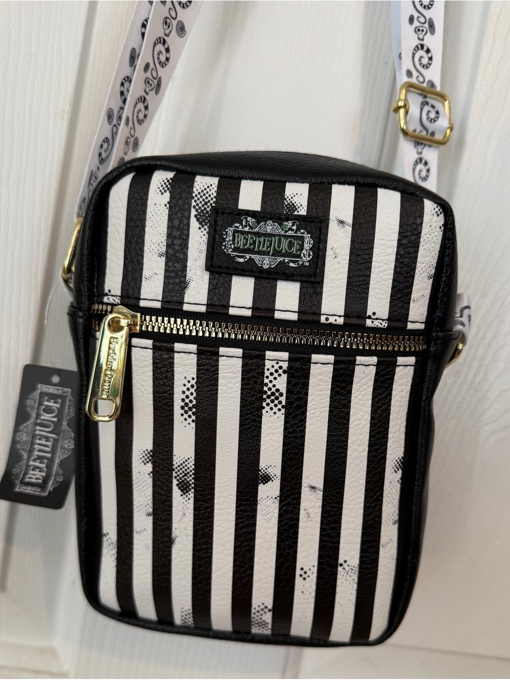 Buckle-Down Beetlejuice Black and White Striped Crossbody Bag